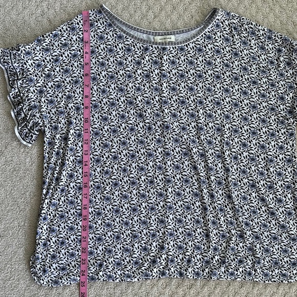 Max Studio Floral Print Ruffle Sleeve Top/Blouse White/Blue 2X Casual Feminine - Picture 12 of 13